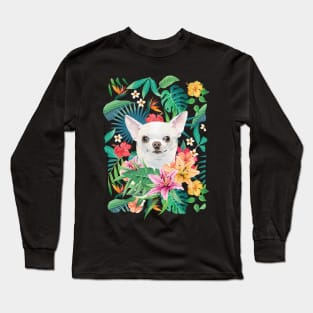 Tropical Short Haired White Chihuahua 4 Long Sleeve T-Shirt